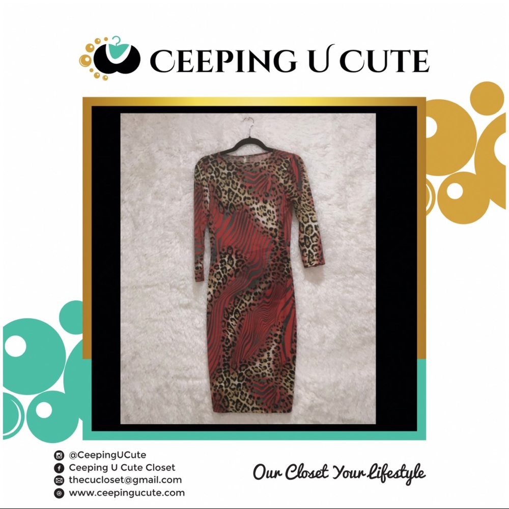 Red & Gray Animal Print Dress